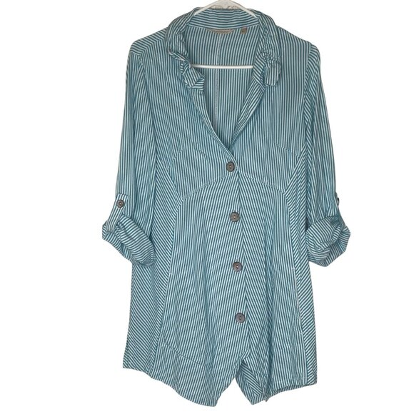 Soft Surroundings Tunic Top Womens Size M Blue Striped Button-Front Asymmetrical - Picture 3 of 11